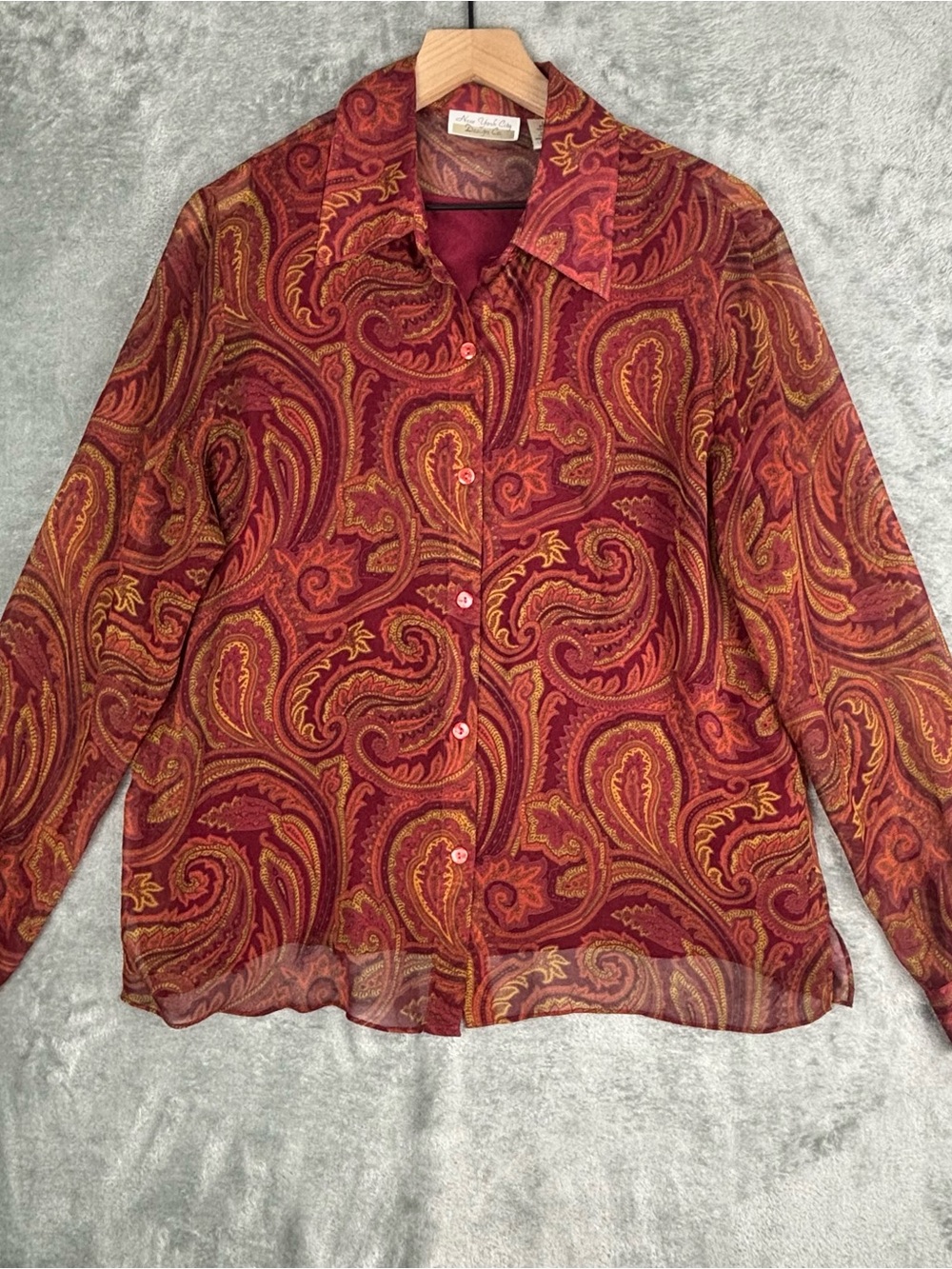 Vintage New York City Design Co. Shirt Women Large Red Silk Paisley Blouse Cami